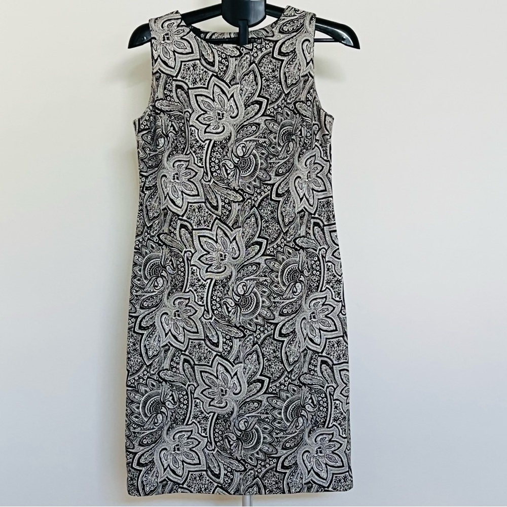 Talbots Brown and Cream Sleeveless Floral Sheath Midi Dress Size Small